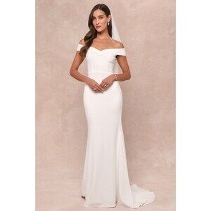 Lulus Arienne White Off-the-shoulder Mermaid Maxi Dress - Size M